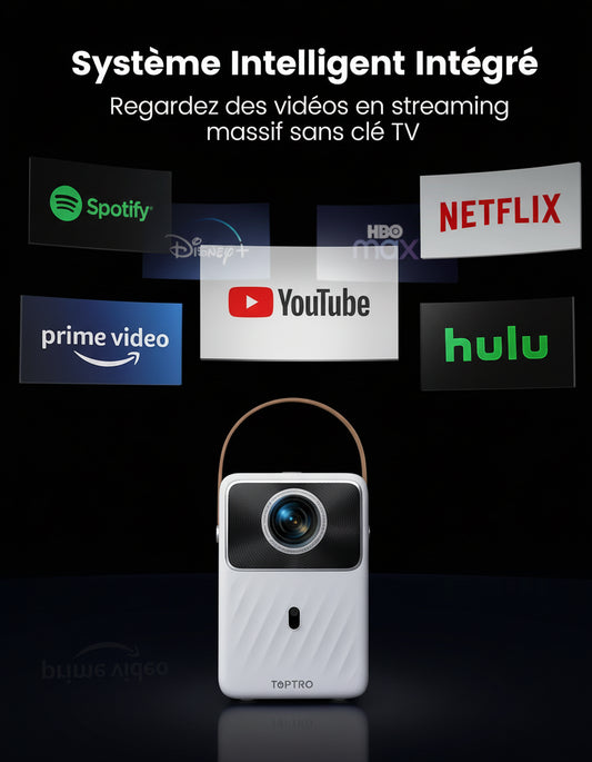Vidéoprojecteur Portable TOPTRO Android 9.0 Full HD 1080P 380 ANSI - Batterie Intégrée 2,5h & Auto Focus Électrique