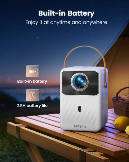 TOPTRO B1 – Vidéoprojecteur Portable | 400 ANSI | 1080P | Batterie Intégrée | Android TV | Wi-Fi 5G