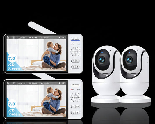 Pack 2 Babyphones Vidéo 7" Sans WiFi - Vision Nocturne Batterie 5000mAh