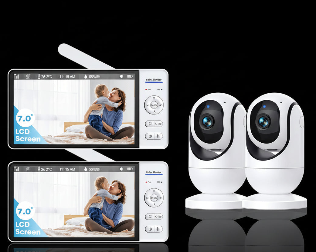 Pack 2 Babyphones Vidéo 7" Sans WiFi - Vision Nocturne Batterie 5000mAh