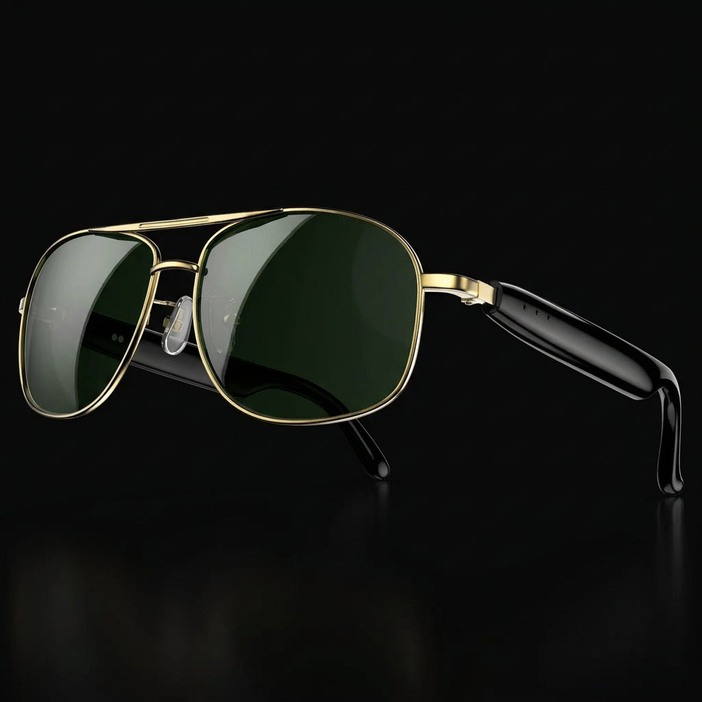 Blackview D1 Pro – Lunettes de soleil connectées dorées, verres vert foncé