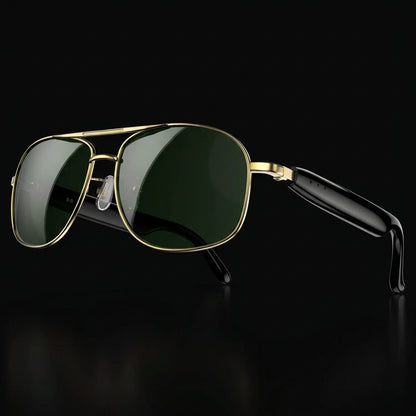 Blackview D1 Pro – Lunettes de soleil connectées dorées, verres vert foncé
