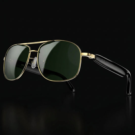 Blackview D1 Pro – Lunettes de soleil connectées dorées, verres vert foncé