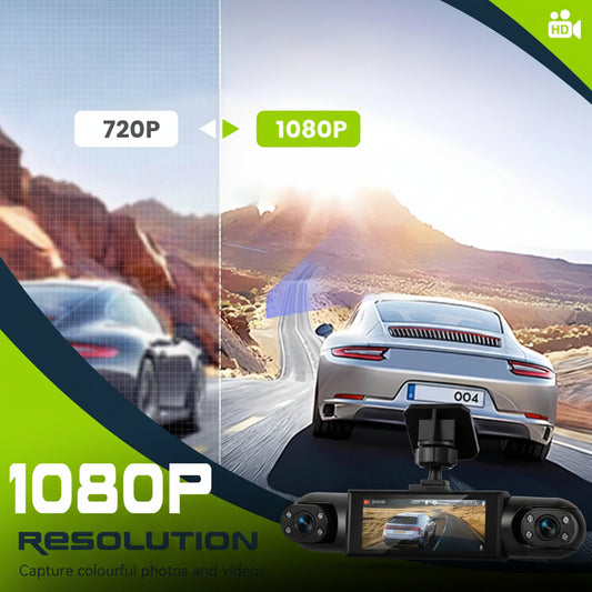 Podofo — Dashcam 360° 4 Objectifs | 1080P, GPS, Vision Nocturne IR, Aide au Stationnement & Caméra de Recul