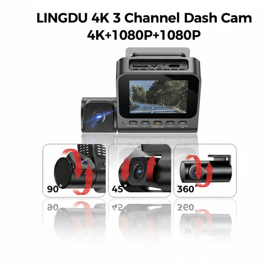 LINGDU V630 — Dashcam 4K Triple Objectif | Avant, Arrière & Intérieur, Vision Nocturne IR, WiFi 6, GPS & Surveillance Parking