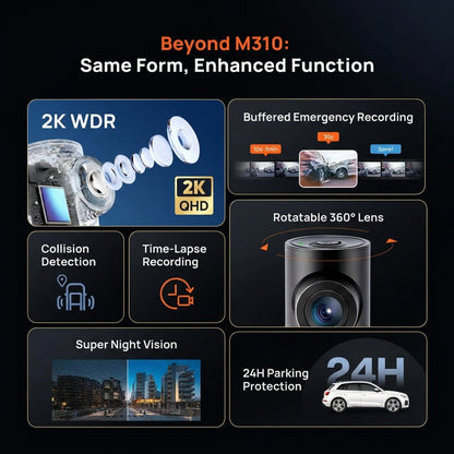 70mai M310 Plus – Dashcam 2K 1440p, Wi-Fi et grand-angle 143°