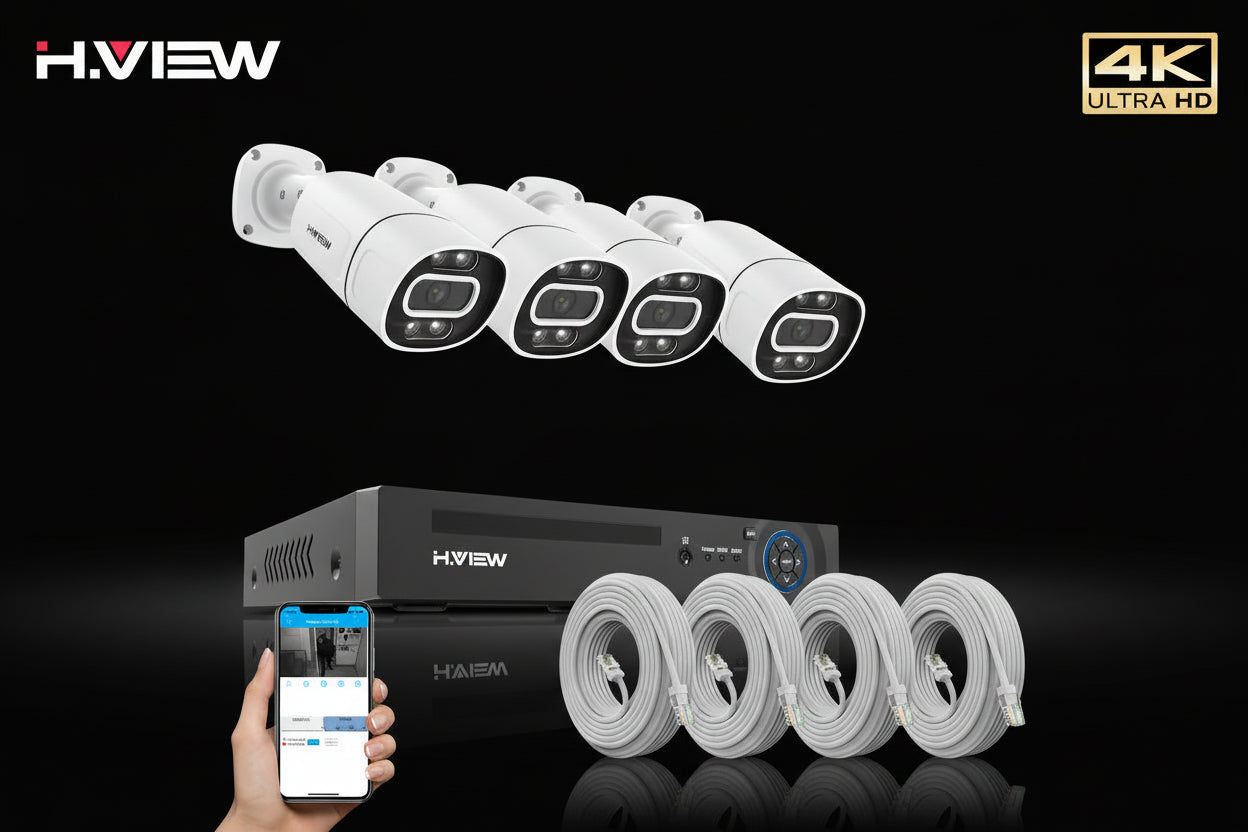 Système Surveillance POE 4K/8MP H.View - 4 Caméras NVR 8CH 4To Audio