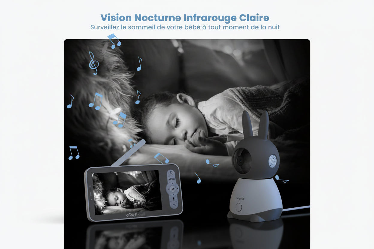 Babyphone Vidéo ieGeek 2K 2 Caméras - Écran 5" PTZ 355° Suivi Auto