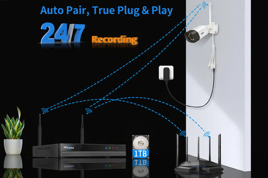 Hiseeu 5MP WiFi -Dique Dur 3To -Système Surveillance 10CH NVR 4 Caméras Vision Nocturne Couleur