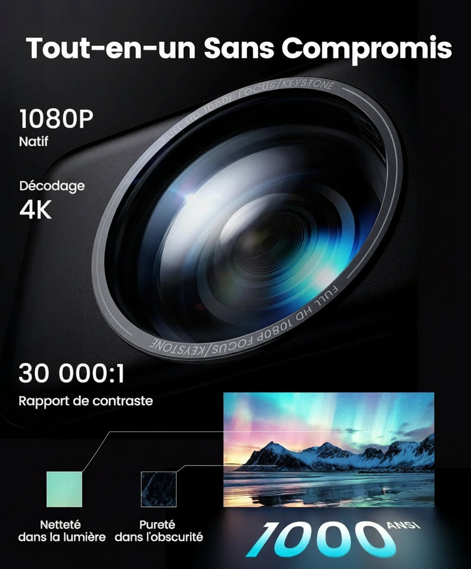 Vidéoprojecteur Laresar A1 Netflix Certifié 4K 1000 ANSI - Full HD 1080P Android TV WiFi 6 Auto Focus Dolby Audio