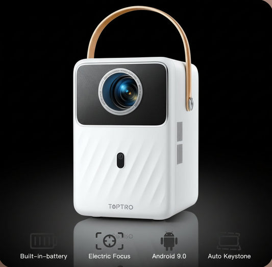 Vidéoprojecteur Portable TOPTRO Android 9.0 Full HD 1080P 380 ANSI - Batterie Intégrée 2,5h & Auto Focus Électrique
