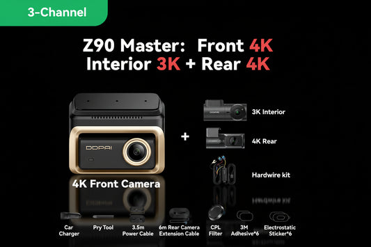 DDPAI Z90Master Dashcam Triple Caméra 4K HDR avec Hardwire – Sony STARVIS 2 IMX678, ADAS & WiFi 5GHz