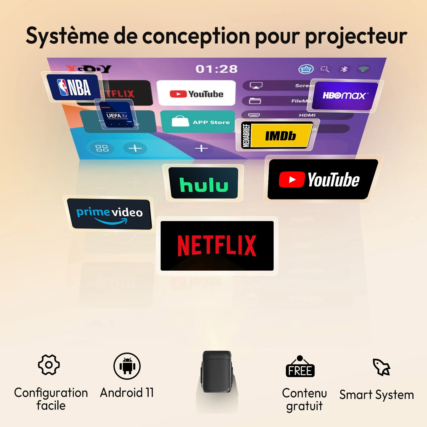 XGODY – Vidéoprojecteur 4K | 450 ANSI | Android 11 | Wi-Fi 6 | Autofocus | Home Cinéma