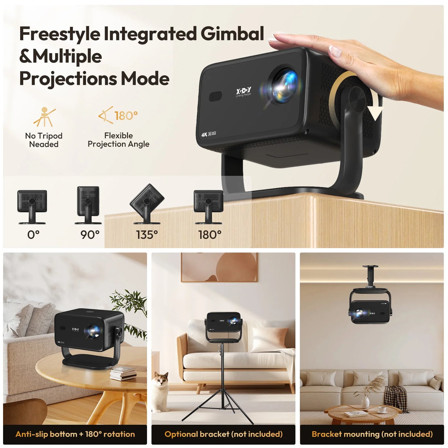 XGODY – Vidéoprojecteur 4K | 500 ANSI | 1080P Natif | Android 11 | Wi-Fi 6 | Autofocus IA