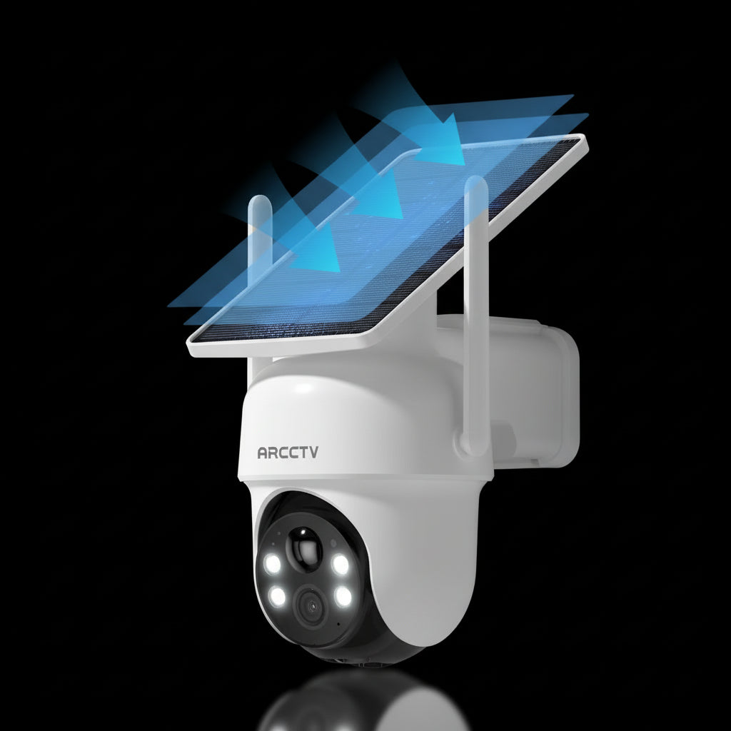 Kit 4 Caméras Solaires ARCCTV 4MP WiFi + NVR 4CH - Détection Humaine IA & Alarme Sirène - Surveillance Autonome Extérieur