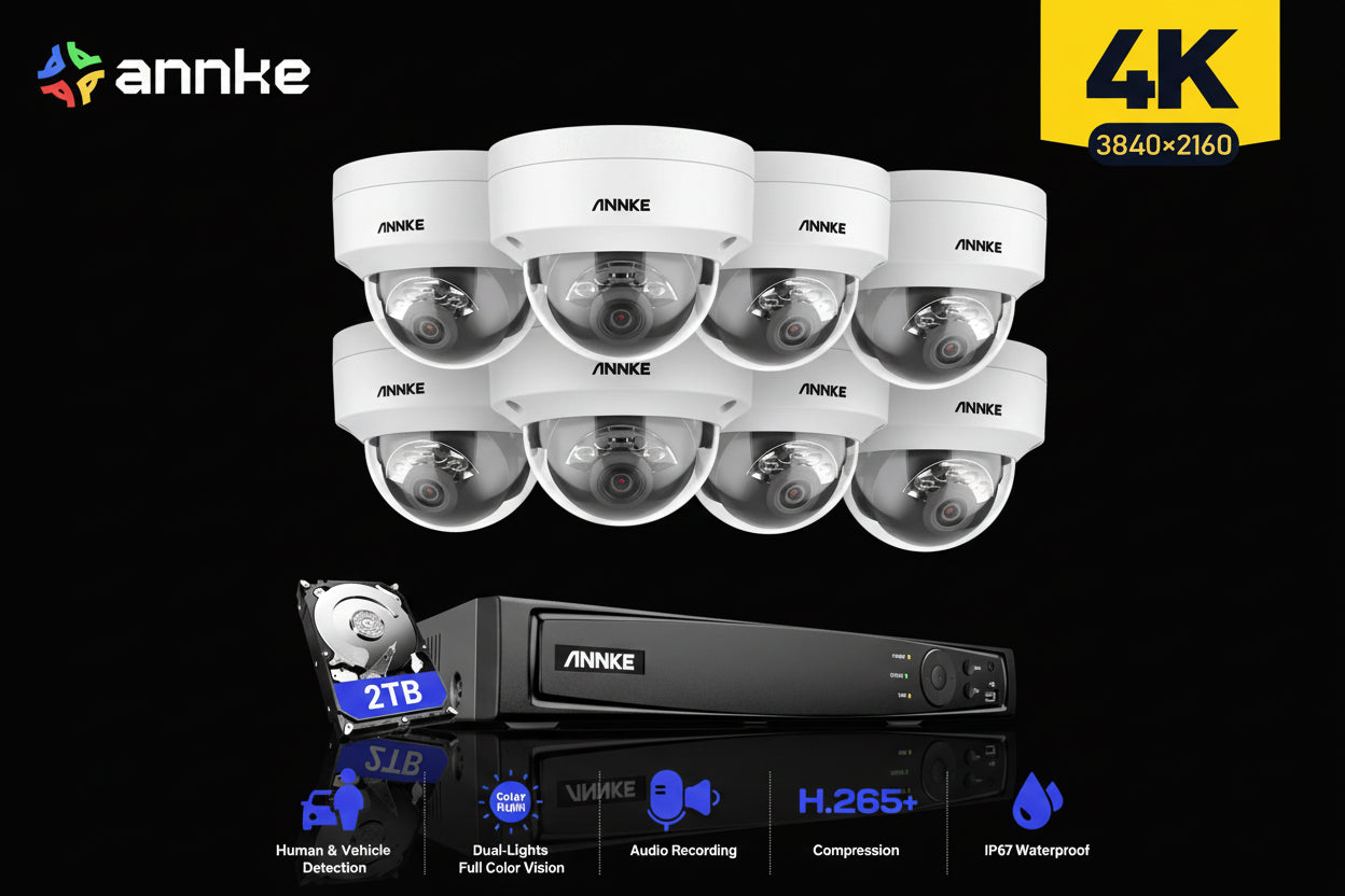 Système de Vidéosurveillance ANNKE 4K POE 8 Canaux - NVR + 8 Caméras IP 8MP Extérieures avec Audio Intégré