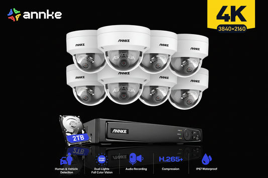 Système de Vidéosurveillance ANNKE 4K POE 8 Canaux - NVR + 8 Caméras IP 8MP Extérieures avec Audio Intégré