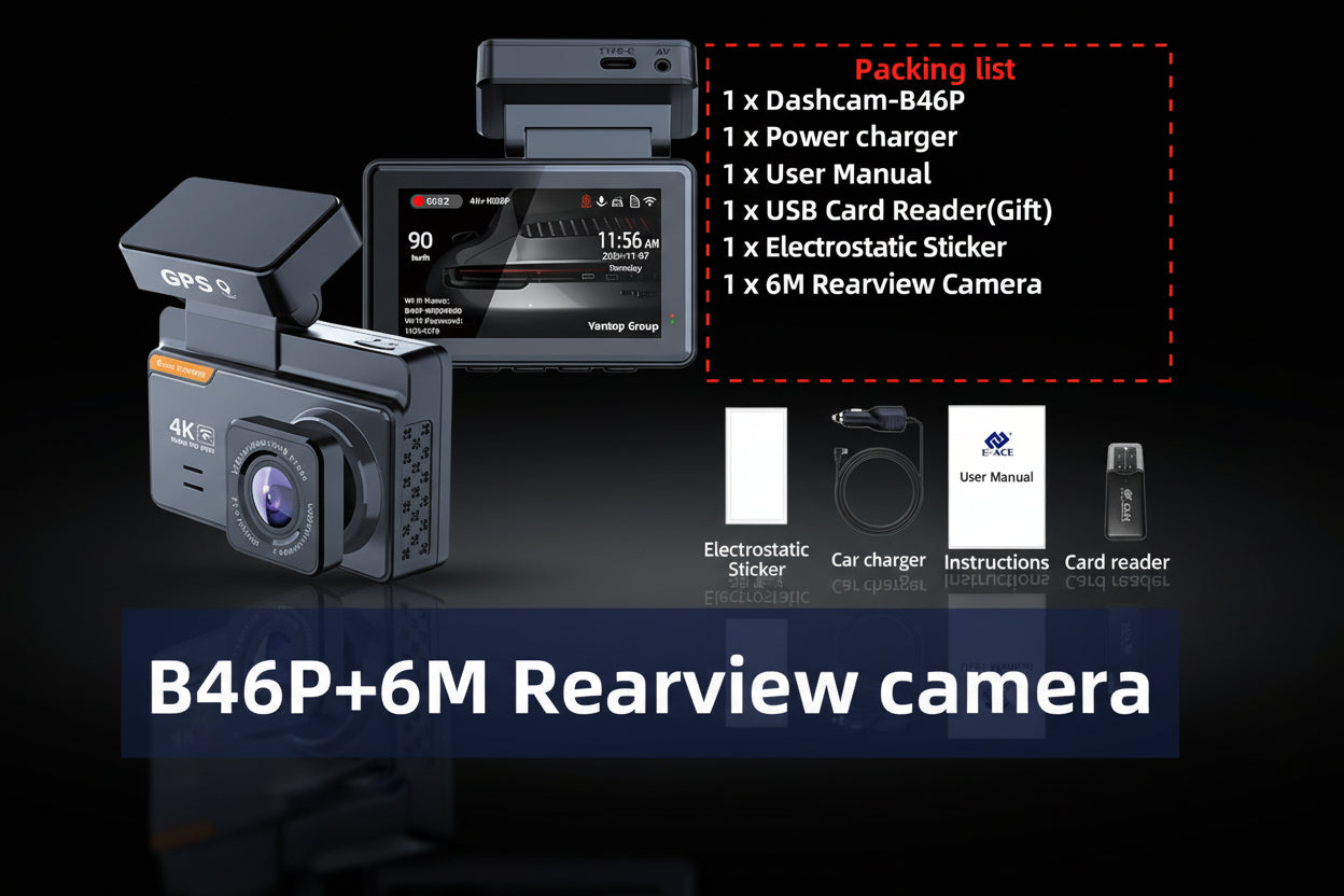 Dashcam 4K WiFi GPS E-ACE – Caméra Voiture Avant/Arrière, Vision Nocturne, Parking 24h