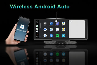 Podofo 10.26" Écran Voiture CarPlay Android Auto Sans Fil – Dashcam 4K, GPS, Contrôle Vocal