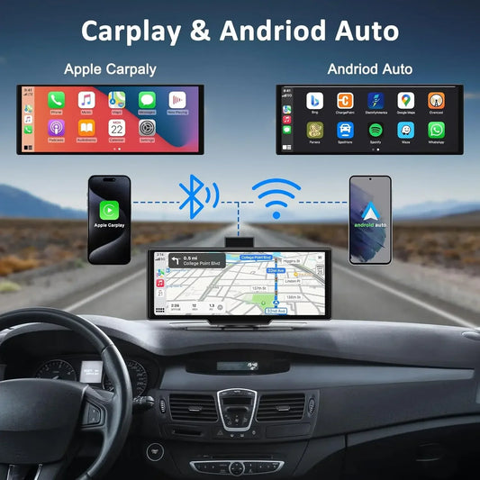 Dashcam Rétroviseur Srnubi 10.26" 4K CarPlay & Android Auto Sans Fil - GPS Navigation Double Caméra Bluetooth 64Go