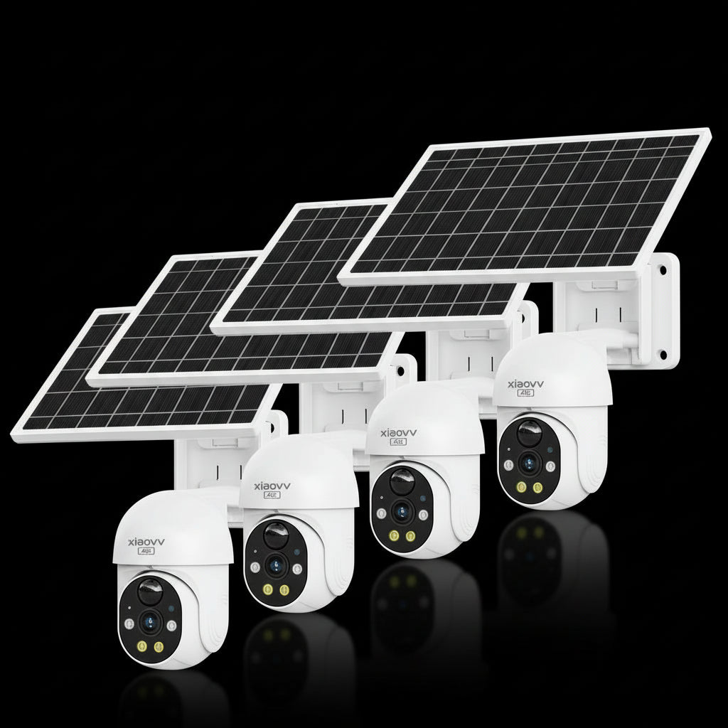 Pack 4 Caméras Solaires XIAOVV 3MP Double Objectif PTZ 360° WiFi