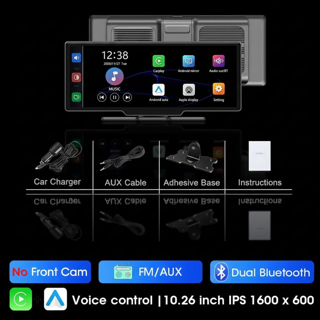 Dashcam Rétroviseur Srnubi 10.26" 4K CarPlay & Android Auto Sans Fil - GPS Navigation Double Caméra Bluetooth 64Go