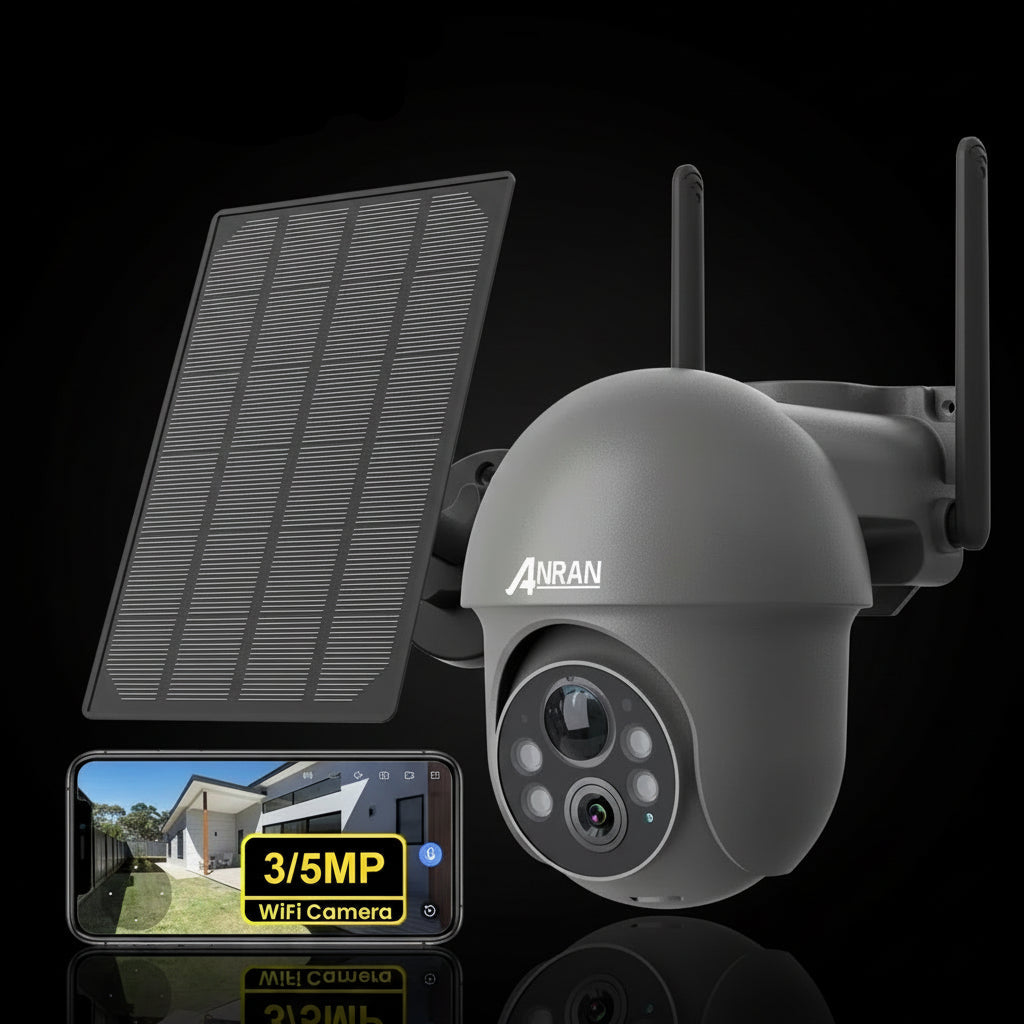 Caméra WiFi ANRAN 2K/5MP Solaire avec Batterie, Stockage Cloud Gratuit, Compatible Alexa, Détection PIR, Vision Nocturne Couleur