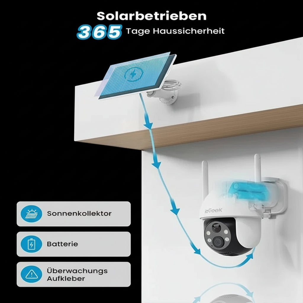 Caméra Surveillance Extérieure ieGeek 2K Solaire PTZ 360° WiFi - Vision Nocturne Couleur & Détection Humaine IA