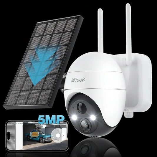 Caméra Surveillance Extérieure ieGeek 5MP WiFi Solaire 360° - Détection PIR Vision Nocturne Couleur - Autonome Sans Fil
