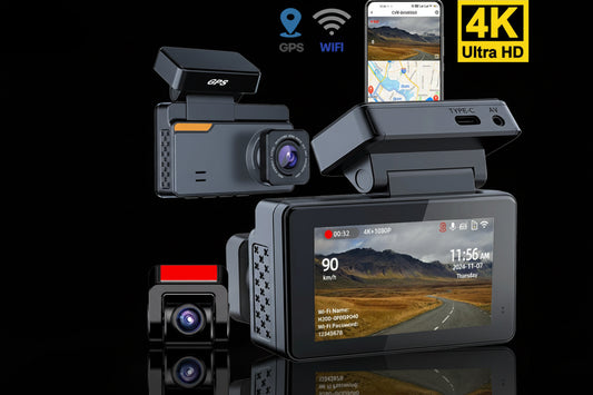 Dashcam 4K WiFi GPS E-ACE – Caméra Voiture Avant/Arrière, Vision Nocturne, Parking 24h