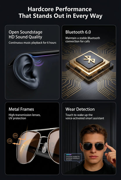 Blackview D1 Pro – Lunettes de soleil connectées noires avec audio Bluetooth