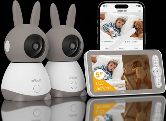 Babyphone Vidéo ieGeek 2K 2 Caméras - Écran 5" PTZ 355° Suivi Auto