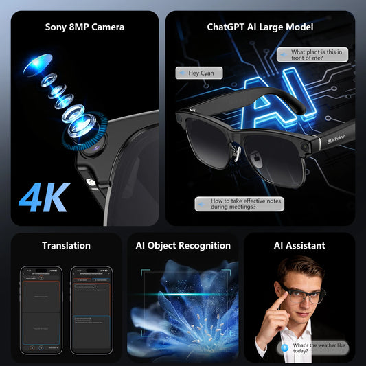 Lunettes connectées Blackview BV200 noires avec caméra 8 MP et assistant IA