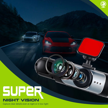 Podofo — Dashcam 360° 4 Objectifs | 1080P, GPS, Vision Nocturne IR, Aide au Stationnement & Caméra de Recul