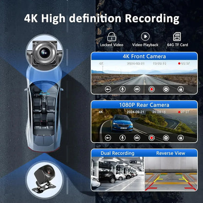 Dashcam Rétroviseur Srnubi 10.26" 4K CarPlay & Android Auto Sans Fil - GPS Navigation Double Caméra Bluetooth 64Go