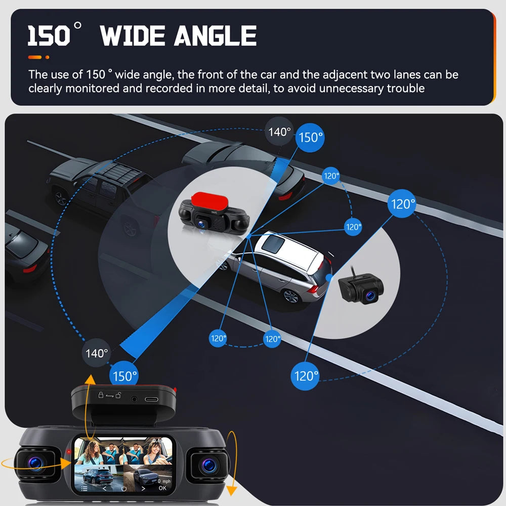 Hikity V630 — Dashcam 4K 360° | 4 Objectifs, Vision Nocturne IR, WiFi, GPS & Surveillance Parking