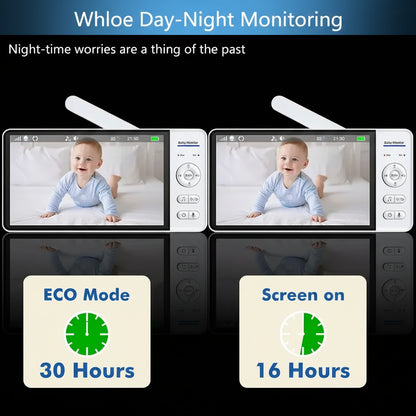Babyphone Vidéo 7" HD 5000mAh - Sans WiFi Vision Nocturne Audio