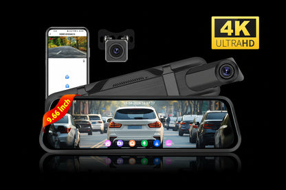Podofo Dashcam Rétroviseur Intelligent 4K Double Objectif – Écran 9,66" avec BSD & LCA