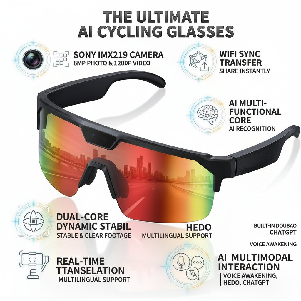 GUHUAVMI Q01 — Lunettes Connectées IA | Caméra 1080P, Audio Stéréo & Assistant Vocal