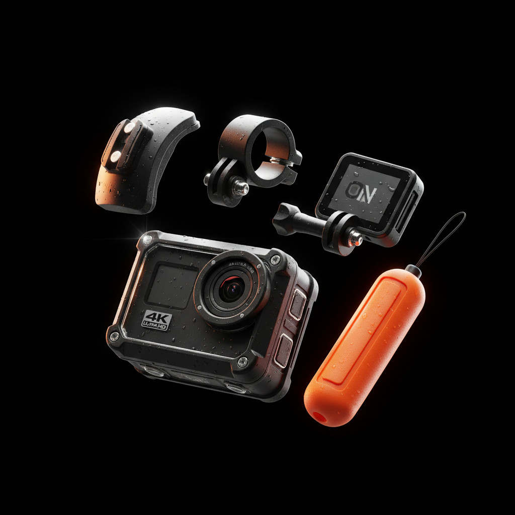 Caméra action 4K fond noir