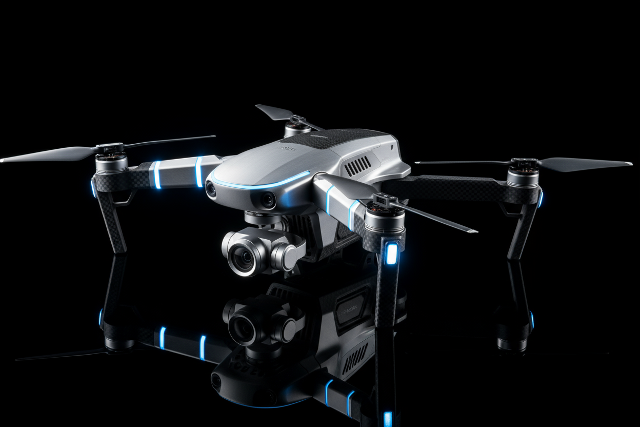 Drone haut de gamme sur fond noir