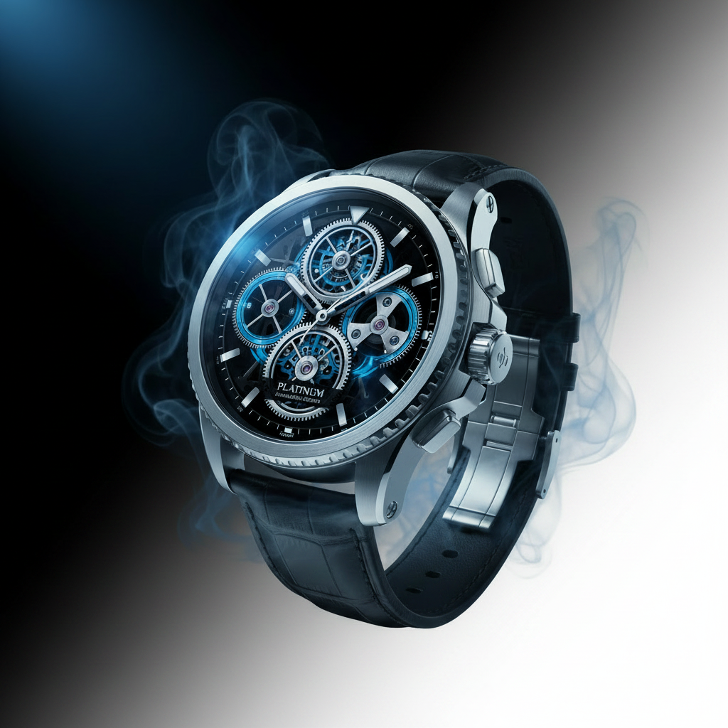 Montre luxe platine - fond noir cinématique